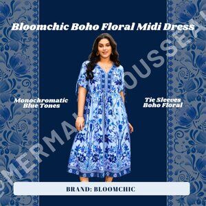 Bloomchic Boho Print V Neck Drawstring Dress